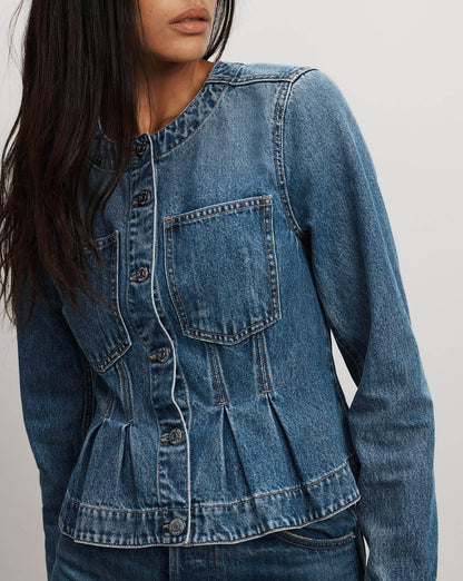 Zahara Peplum Denim Jacket in Time Warp