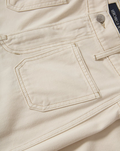 Kasey Patch-Pocket Wide-Leg Jean in Ecru