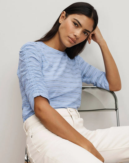 Waldorf Ruched-Sleeve T-Shirt in Ice Blue Multi