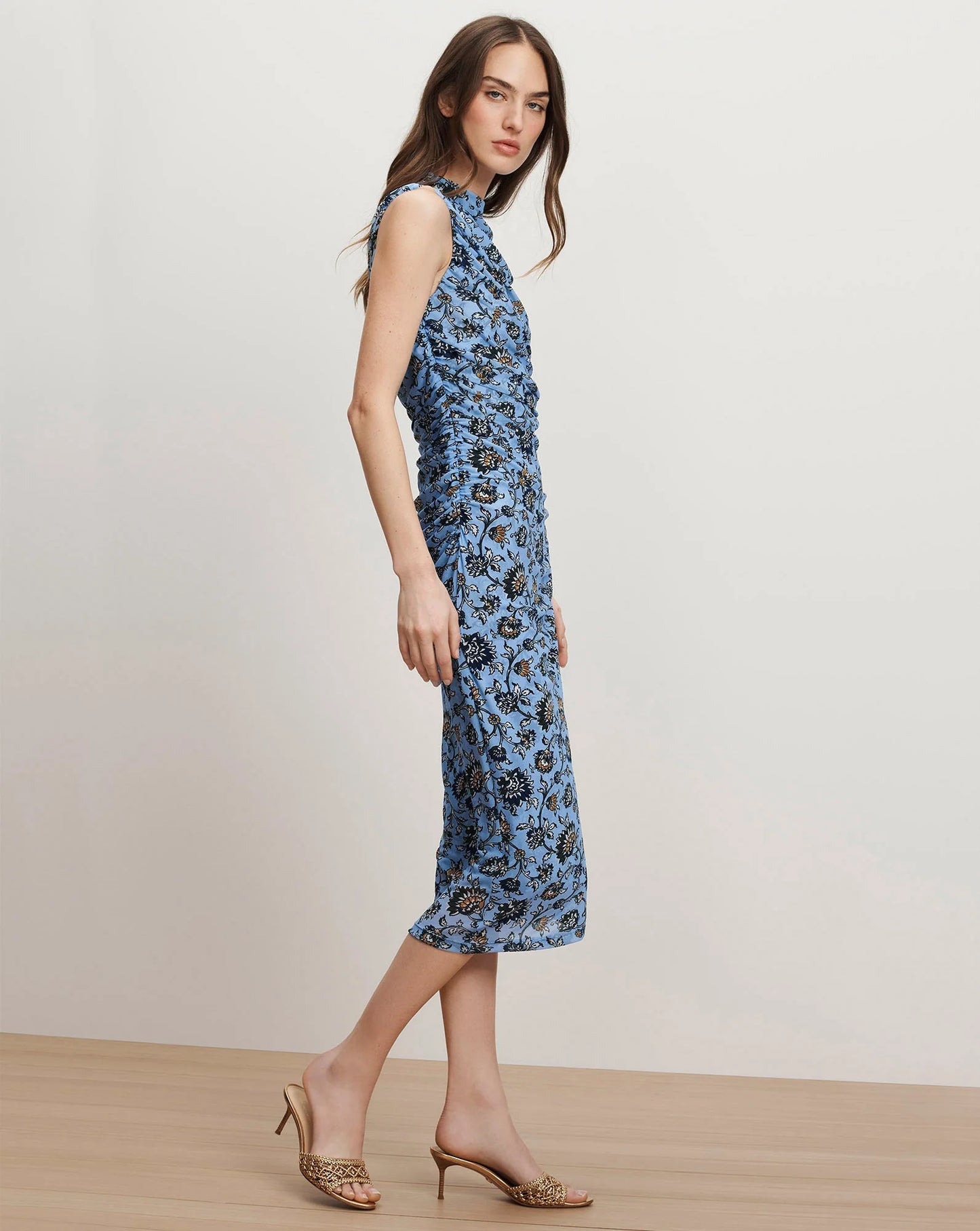 Sylviani Floral Midi Dress in Ice Blue Multi
