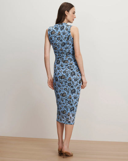 Sylviani Floral Midi Dress in Ice Blue Multi