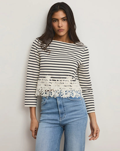 Hovey Striped Lace T-Shirt in Dove/Navy Stripe