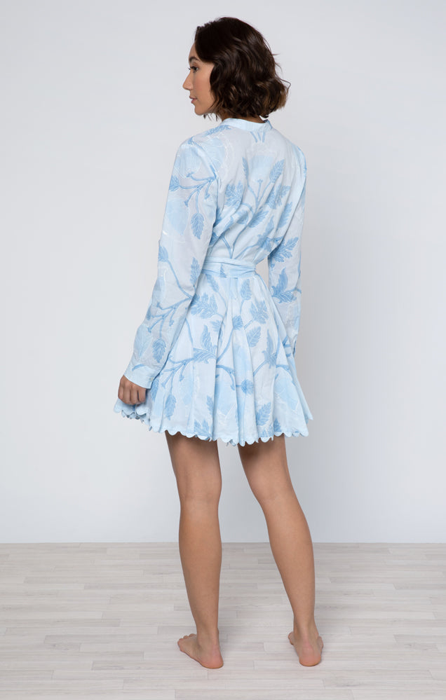 Pale Blue Bellflower Block Print Godet Dress
