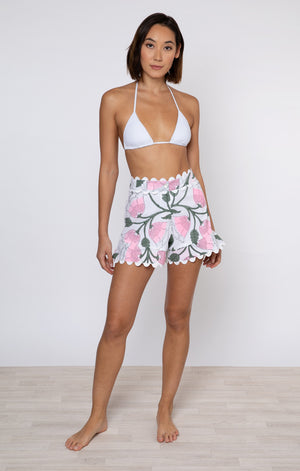 High Waist Bellflower Short in White and Candy