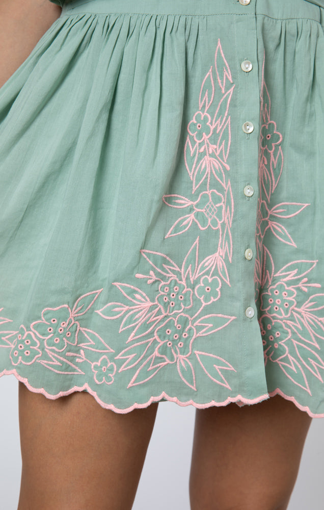 Blouson Dress in Sage with Candy Embroidery