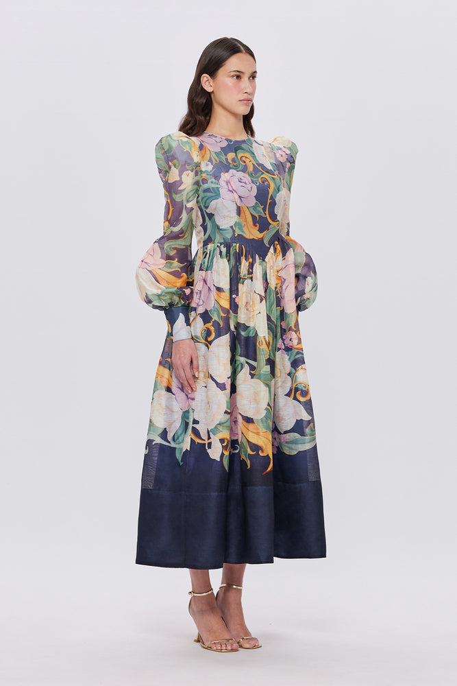 Jordana Structured Shoulder Dress - Adorn Print in Virtue