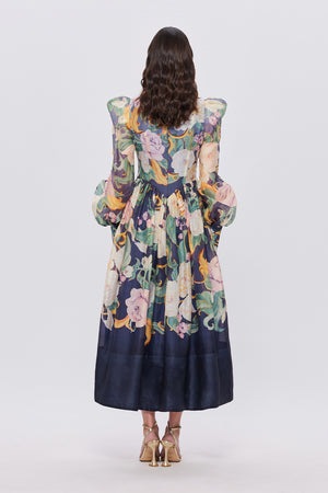 Jordana Structured Shoulder Dress - Adorn Print in Virtue