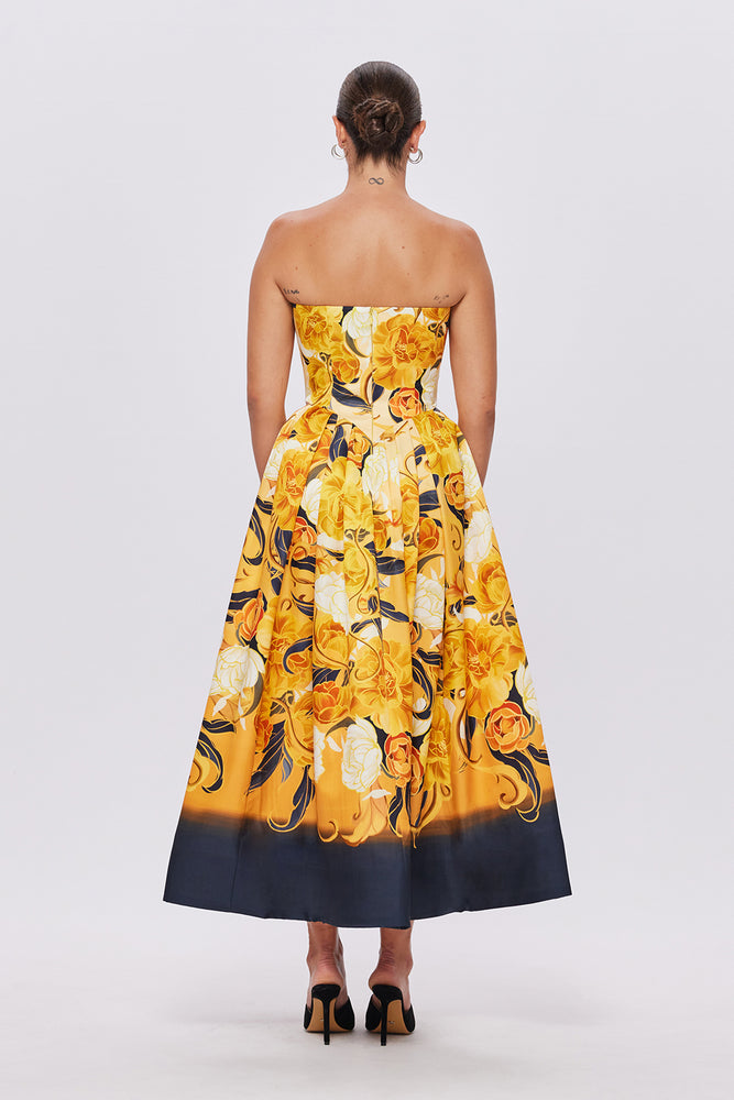 
            
                Load image into Gallery viewer, Lynn Bustier Midi Dress - Adorn Print in Royal
            
        