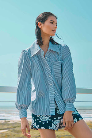 Jade Shirt in Embellished Croquet Stripe