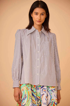 Jade Shirt in Embellished Croquet Stripe