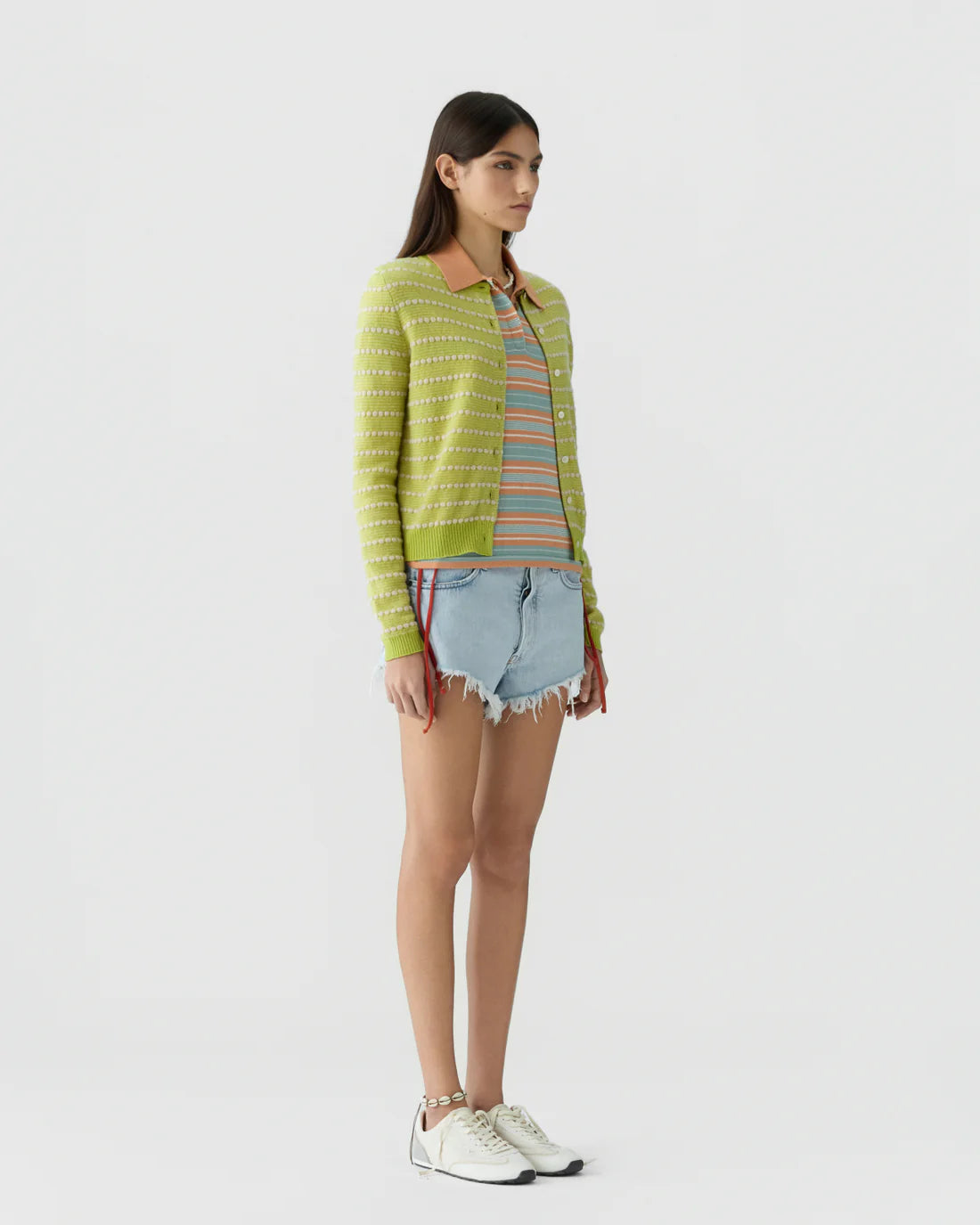 Pebble Stripe Jane Cardigan in Evoo Combo