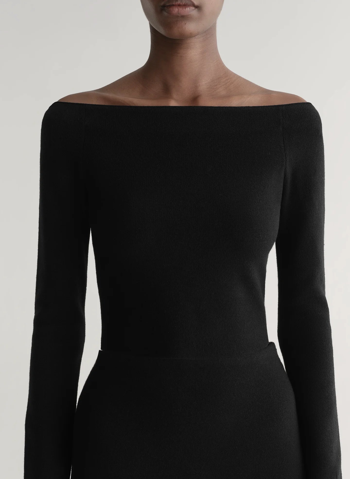 Jo Merino Off Shoulder Knit Top in Black