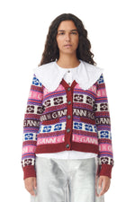 Pink Logo Wool Mix Cardigan in Multicolor
