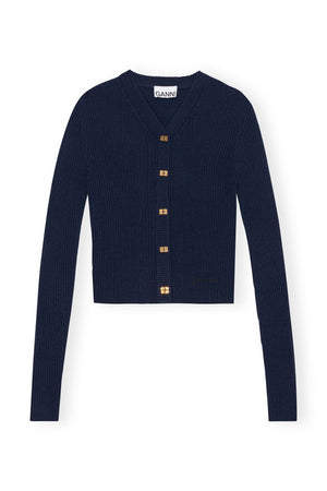 
            
                Load image into Gallery viewer, BLUE MINI RIBBED MERINO CARDIGAN in Sky Captain
            
        