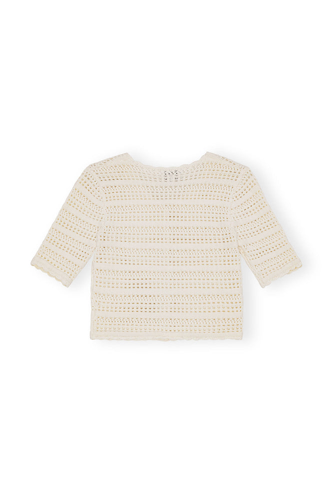 White Pointelle Short Sleeve Cardigan