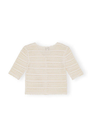 White Pointelle Short Sleeve Cardigan