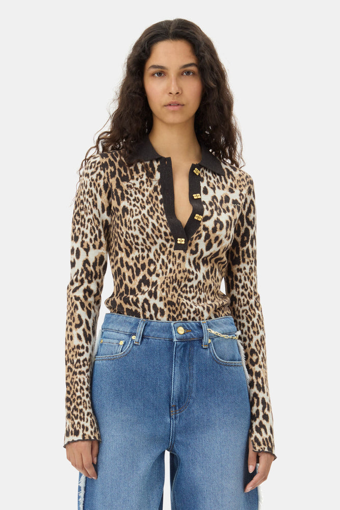 Leopard Knitted Polo Shirt