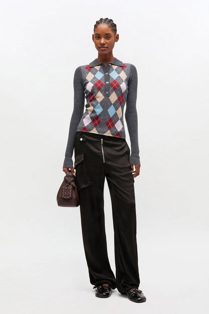 Dark Grey Knitted Polo Shirt