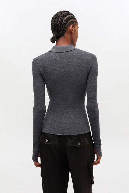 Dark Grey Knitted Polo Shirt