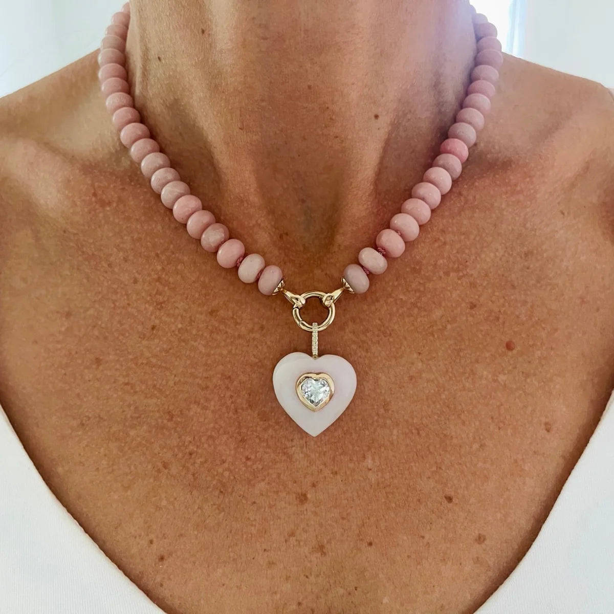 Pink Opal Heart Pendant