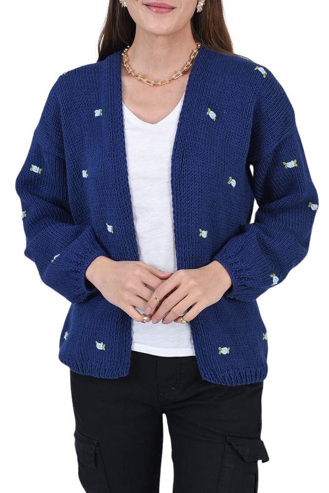 Winter Bloom Cotton Cardigan in Navy