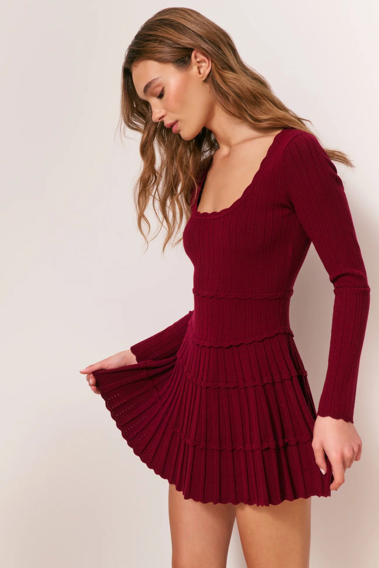 Lavender Stretch Pointelle Mini Dress in Spiced Berry