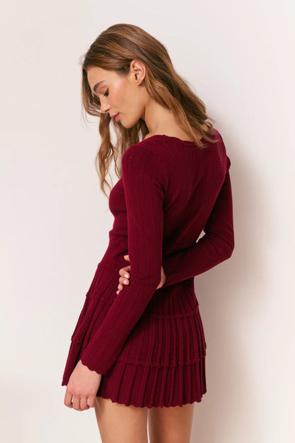 Lavender Stretch Pointelle Mini Dress in Spiced Berry