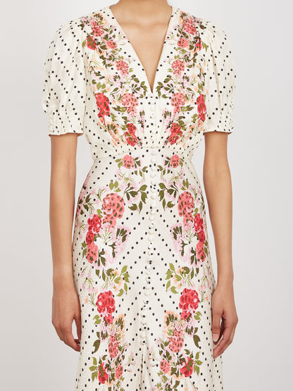 Lea Long Dress in Rouge Polka Dot