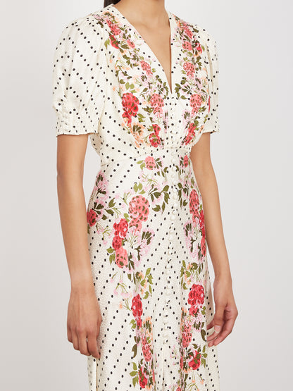 Lea Long Dress in Rouge Polka Dot