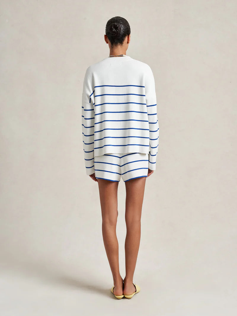 Leo Sweater in Cream/Cobalt