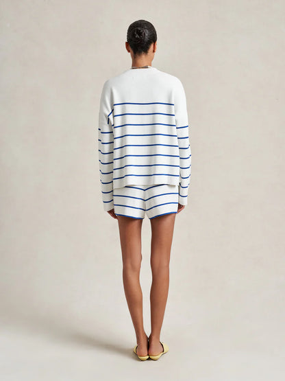 Leo Sweater in Cream/Cobalt
