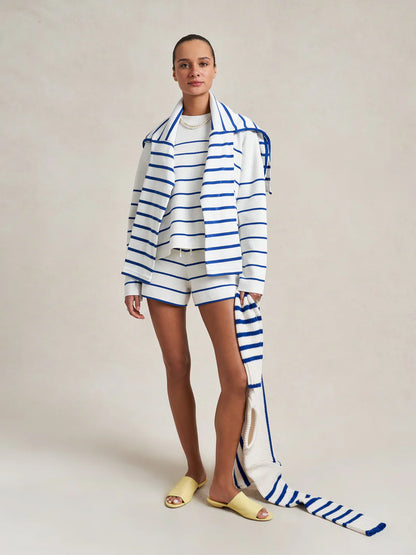 Leo Sweater in Cream/Cobalt