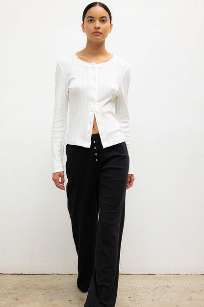 Pointelle Classic Crew Cardigan in White