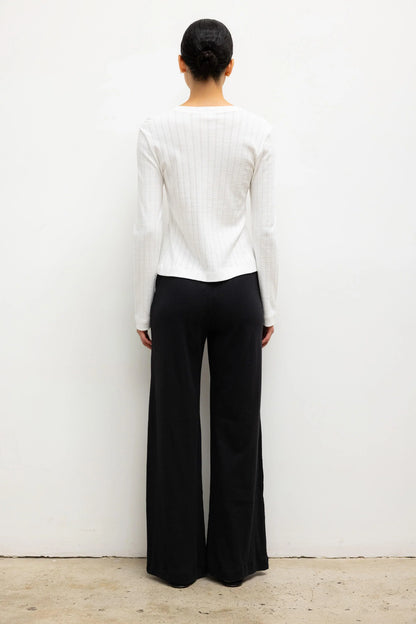 Pointelle Classic Crew Cardigan in White