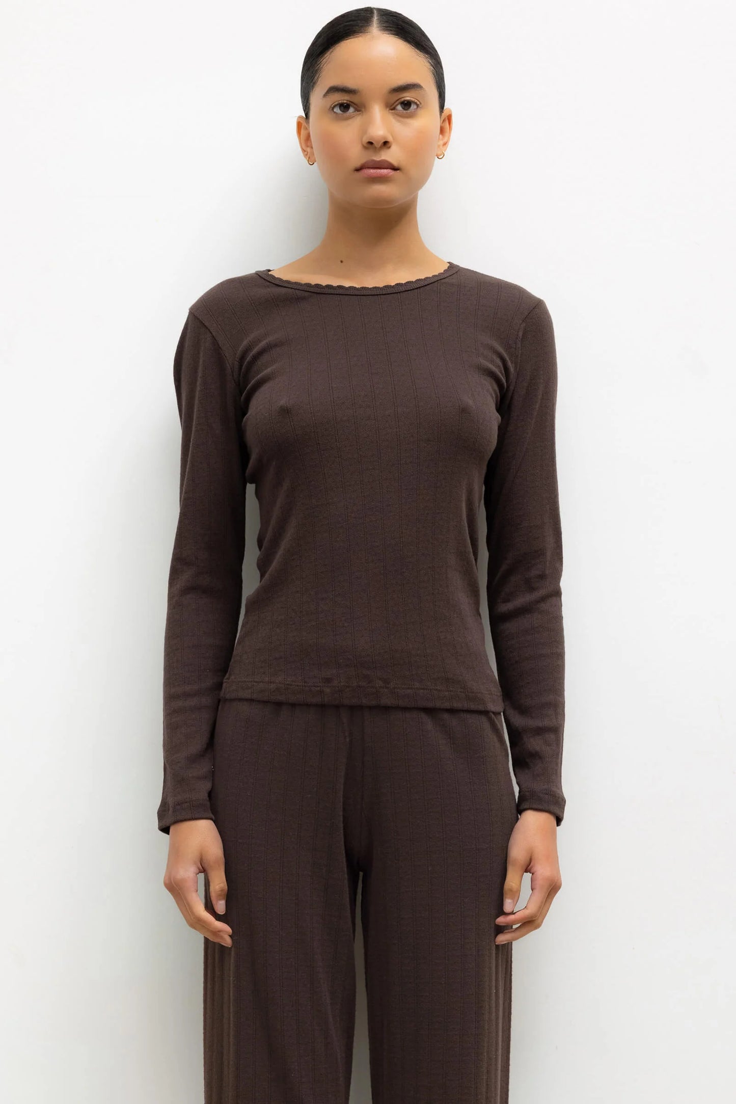 Pointelle Slim Fit Long Sleeve in Choco