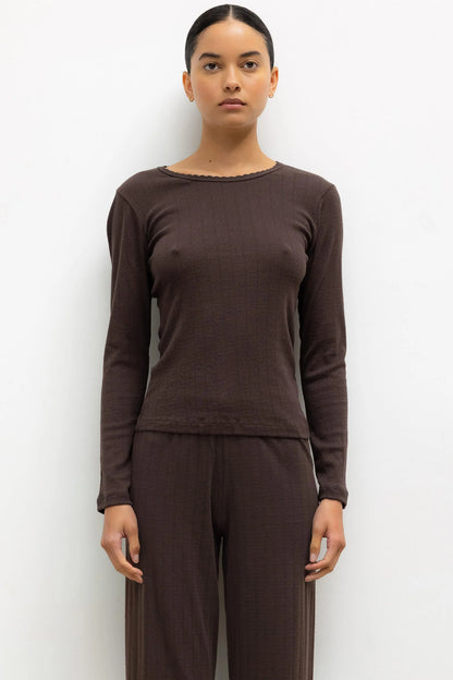 Pointelle Slim Fit Long Sleeve in Choco