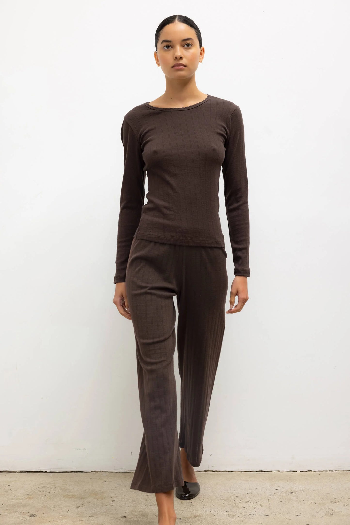 Pointelle Slim Fit Long Sleeve in Choco