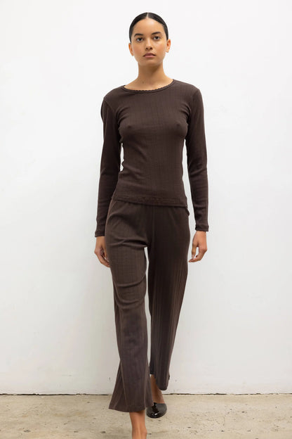 Pointelle Slim Fit Long Sleeve in Choco