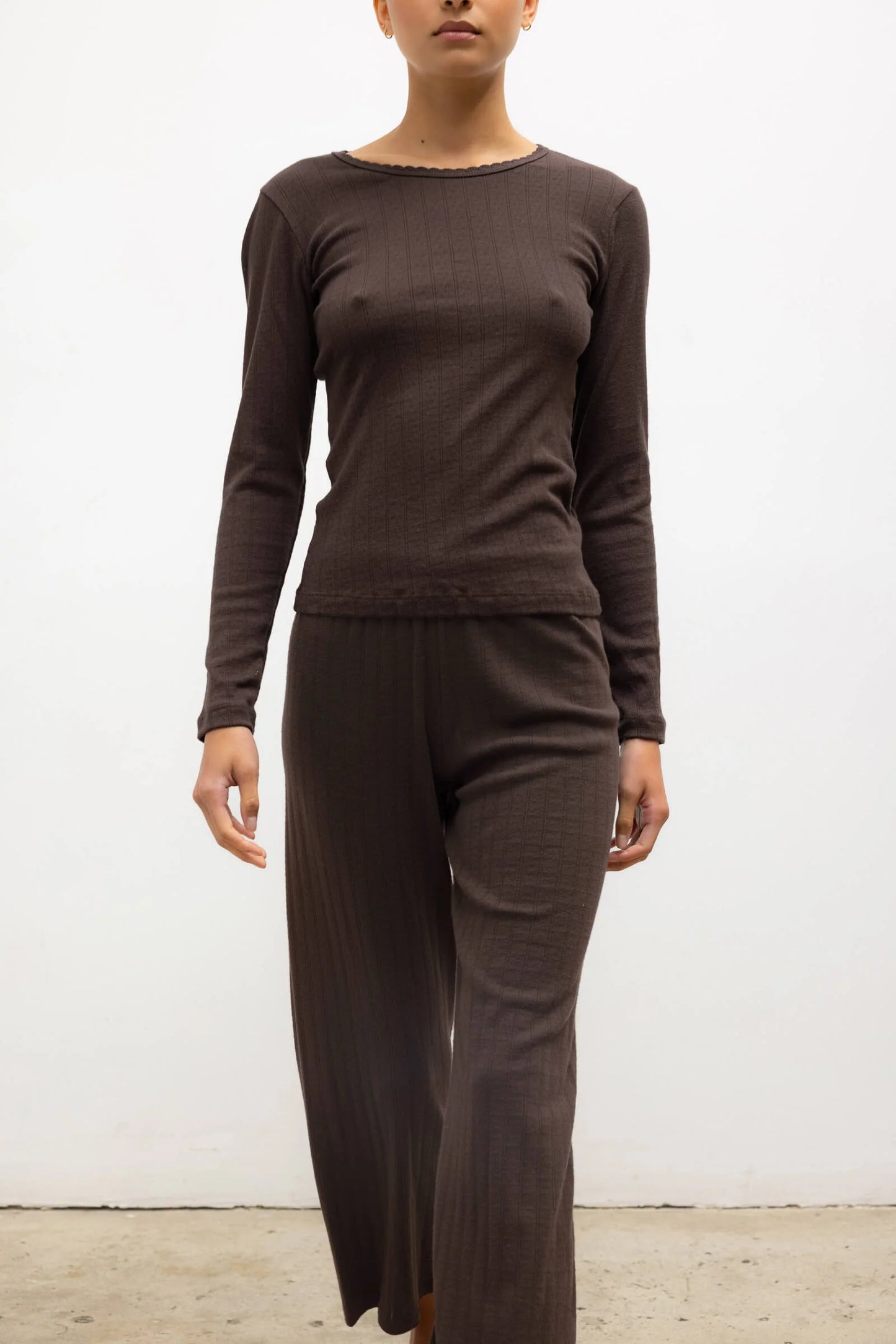 Pointelle Slim Fit Long Sleeve in Choco