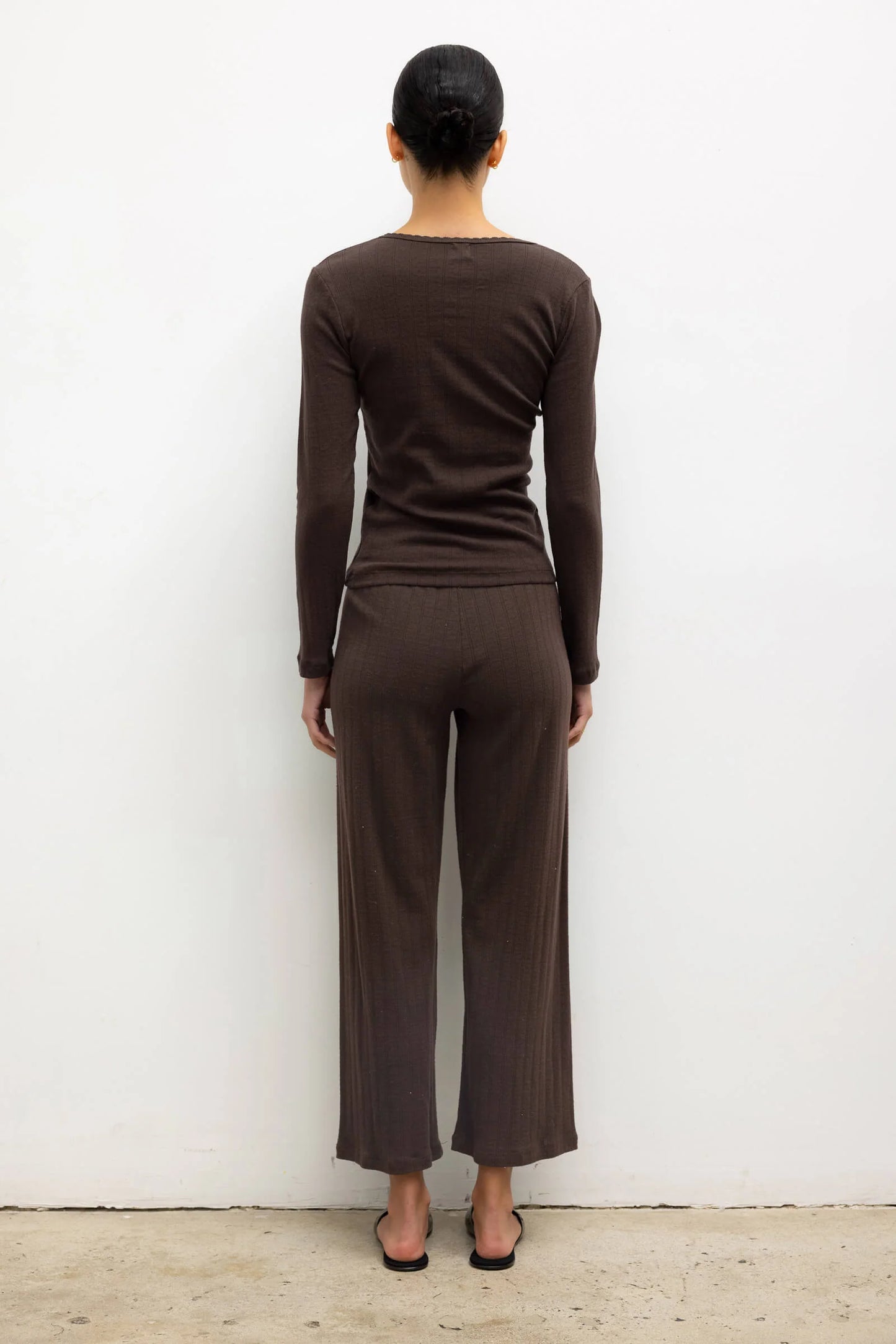 Pointelle Slim Fit Long Sleeve in Choco
