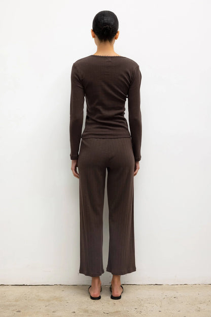 Pointelle Slim Fit Long Sleeve in Choco