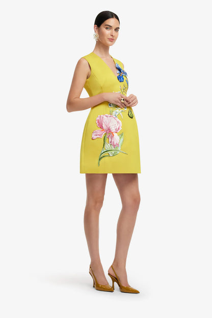 Bree V Neck Embroidery Mini Dress in Mustard