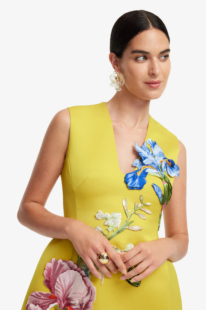 Bree V Neck Embroidery Mini Dress in Mustard