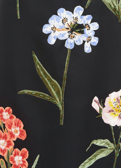 Leia Embroidered Mini Dress in Botanical Print in Ebony