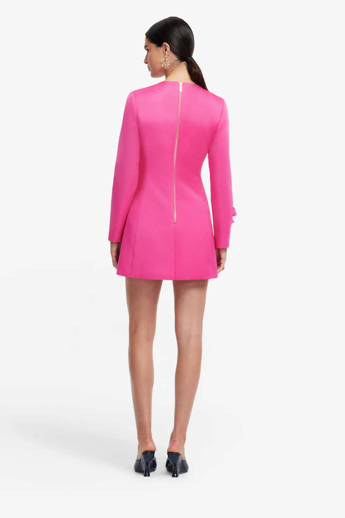 Aliza Long Sleeve Petal Mini Dress in Hot Pink