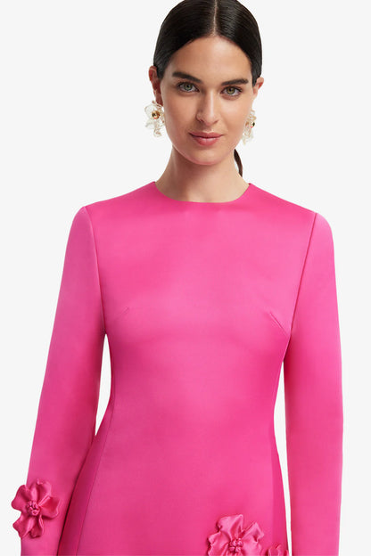 Aliza Long Sleeve Petal Mini Dress in Hot Pink
