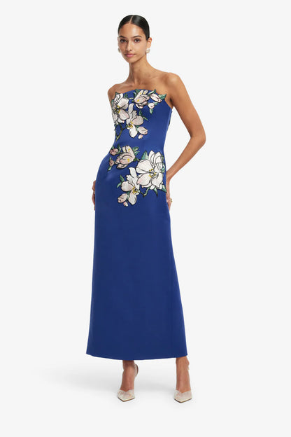 Ava Appliqué Floral Bustier Maxi Dress
