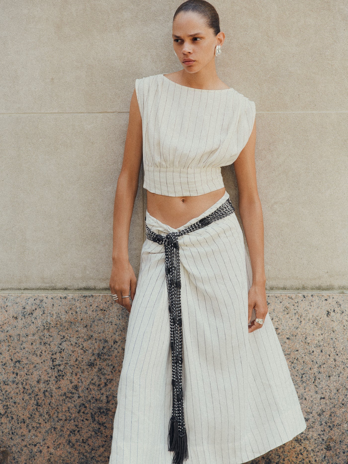 Mehar Stripe Skirt-Ivory Black
