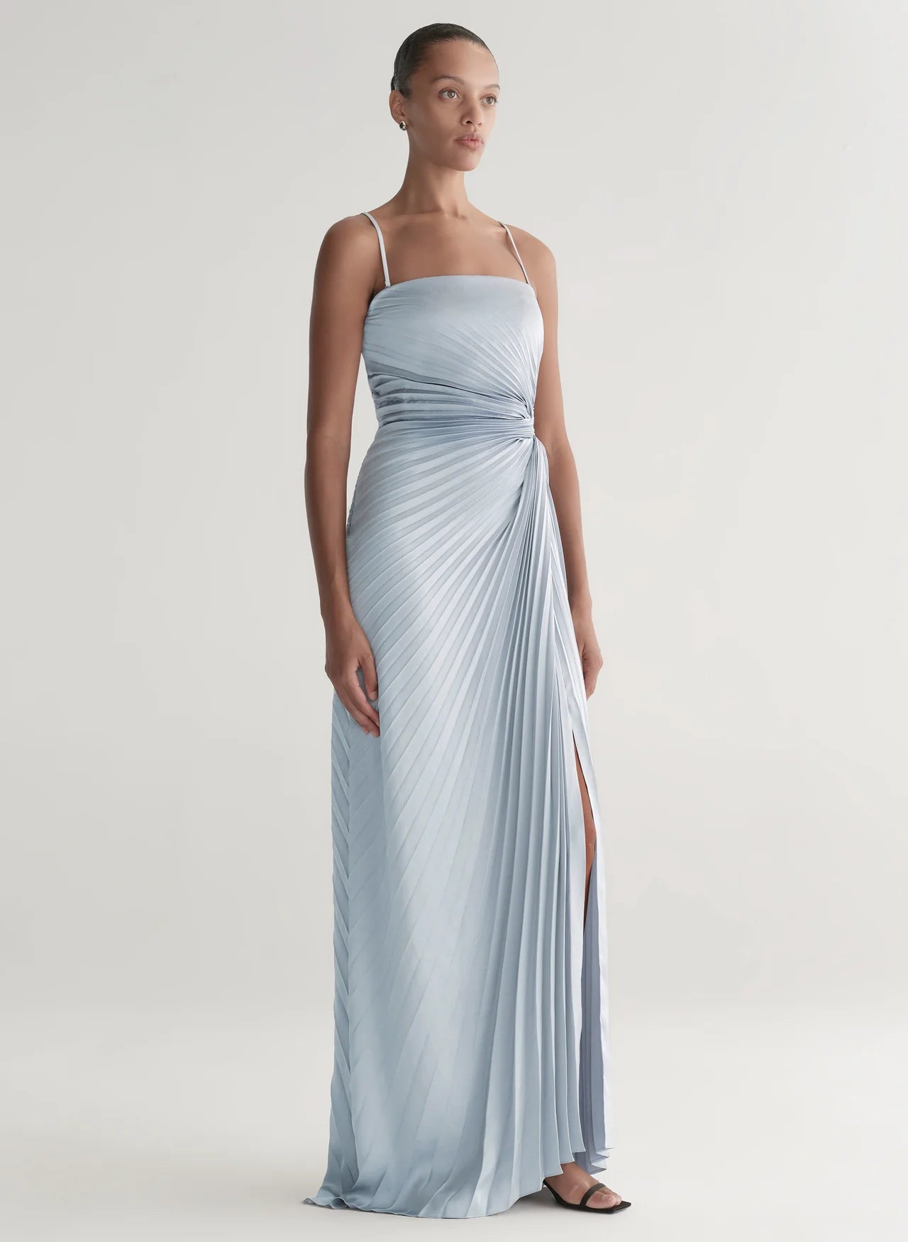 Layla Strapless Pleated Gown in Steel Blue