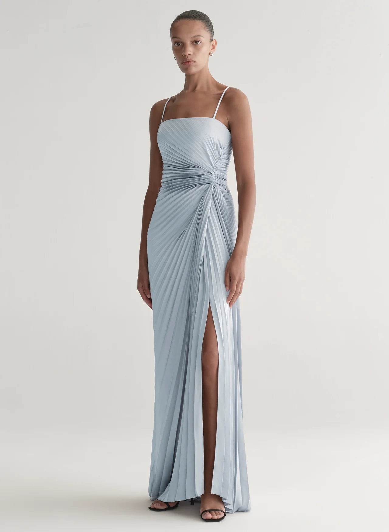 Layla Strapless Pleated Gown in Steel Blue